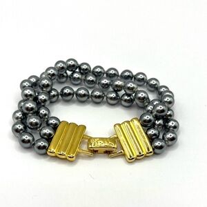 KJL Bracelet Beautiful 3 Strand KENNETH LANE Faux Silver Pearls Luxury Vintage